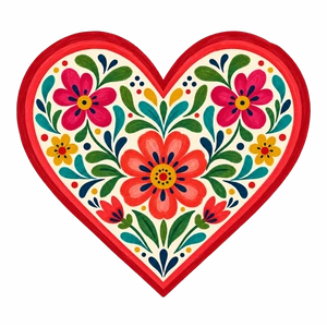 Colorful Mexican folk-art heart filled with flowers